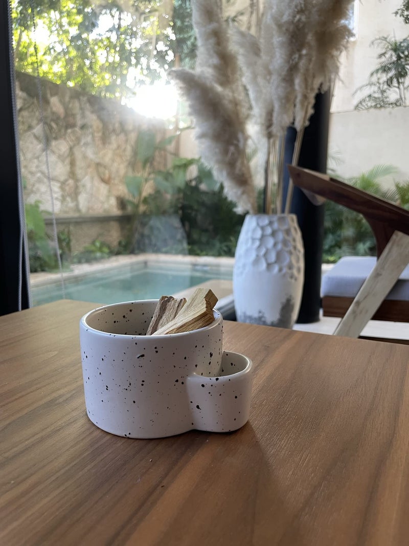 Bursera White Ceramic Bowl, Tree Planted With Every Order, Decorative With Side Slot for Matches, Smudging Burn for Sage, Palo Santo, Matchstick Holder, Form for Candles - Image 5
